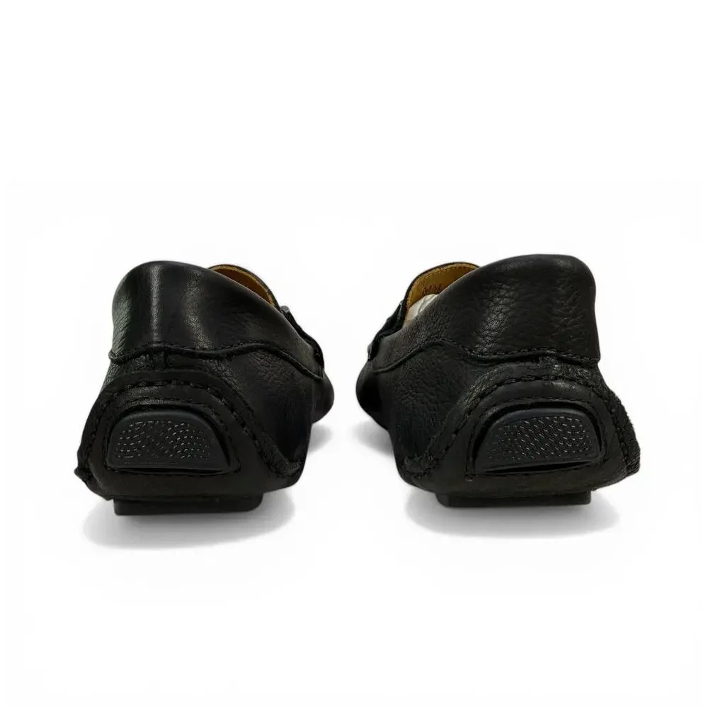 Massimo Matteo Bit Driver Loafer Mens 7.5  Black Leather Moccasin Slip On Luxury